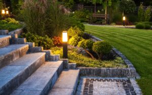 Evening,In,The,Beautiful,Rockery,Garden,Illuminated,By,Led,Garden